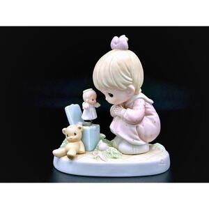 Precious Moments Figurine Girl with Teddy Bear & Angel Surprise Box Vintage